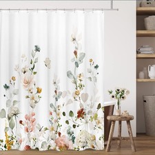 Colorful Blooming White Floral Shower Curtain Pink Red Flowers 71x84 Inch — custom printed polyester bath curtain