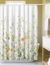 Yellow Floral Shower Curtain for Bathroom 72x72 Inch with 12 Hooks | Watercolor — custom printed polyester bath curtain