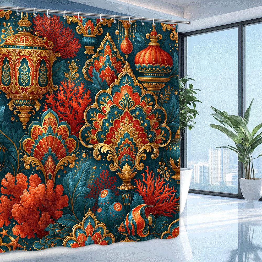 Custom Printed Bath Curtain — custom printed polyester bath curtain detail view