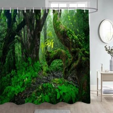 3D Moss Tropical Jungle Shower Curtain Bathroom Waterproof Curtains with Hooks — custom printed polyester bath curtain