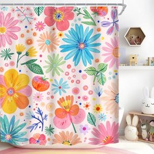 Cute Floral Flower Shower Curtain 60Wx72H Kids Funny Summer Colorful Cartoon ... — custom printed polyester bath curtain