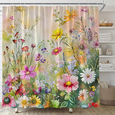 Floral Shower Curtain Spring Colorful 72"W X 72"L (Pack of 1) Pink Green — custom printed polyester bath curtain