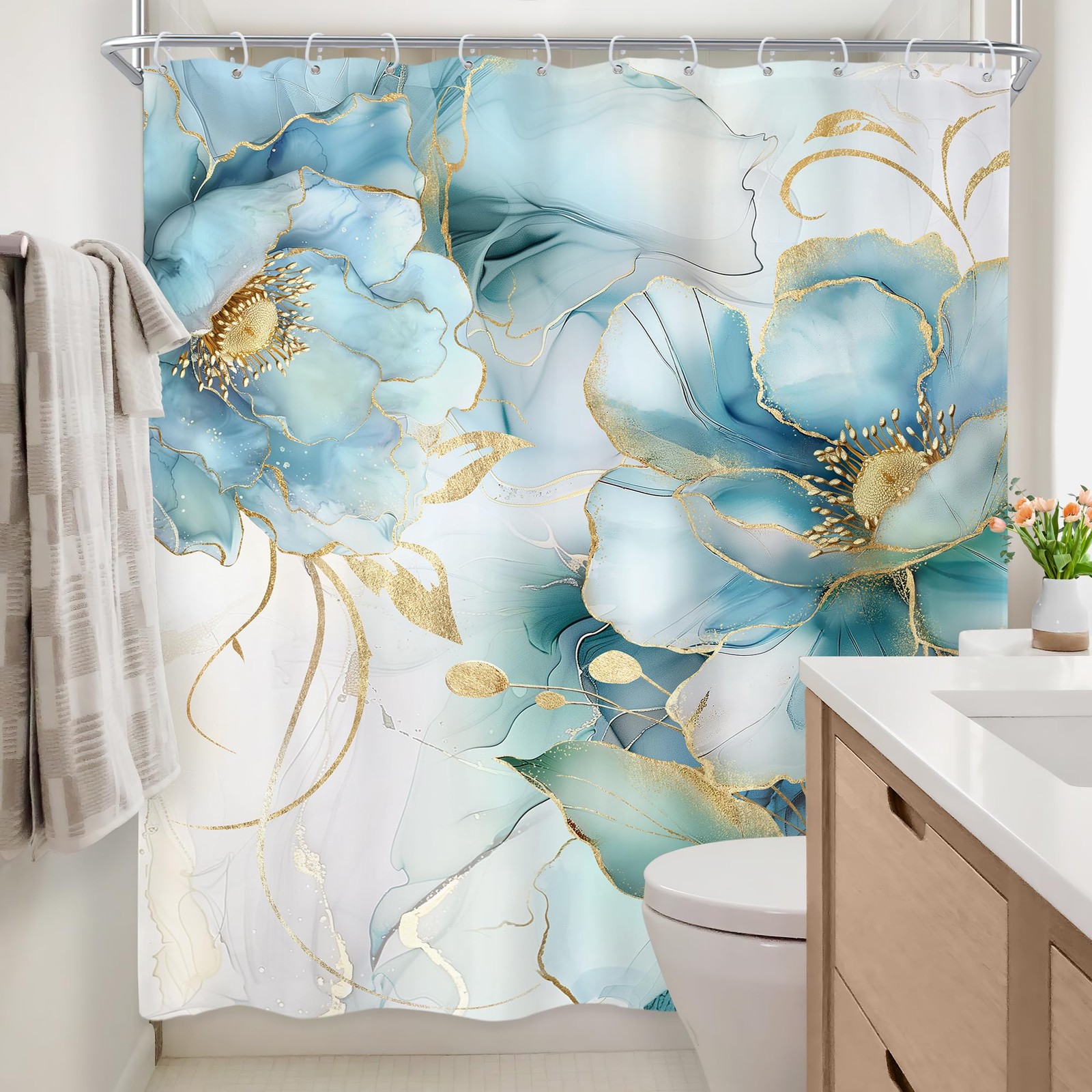 Custom Printed Bath Curtain — custom printed polyester bath curtain detail view