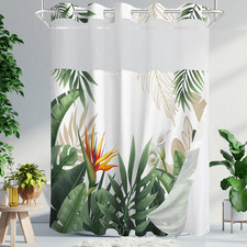 No Hook Shower Curtain with Snap in Liner, Tropical Leaf Shower Curtains and Lin — custom printed polyester bath curtain