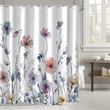 Flower Shower Curtain, Wildflower Shower Curtain Floral with Hooks, 72x72" — custom printed polyester bath curtain