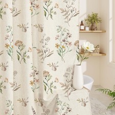 Linen Floral Shower Curtain, Brown Boho Shower Curtain for Bathroom, 72x72 — custom printed polyester bath curtain