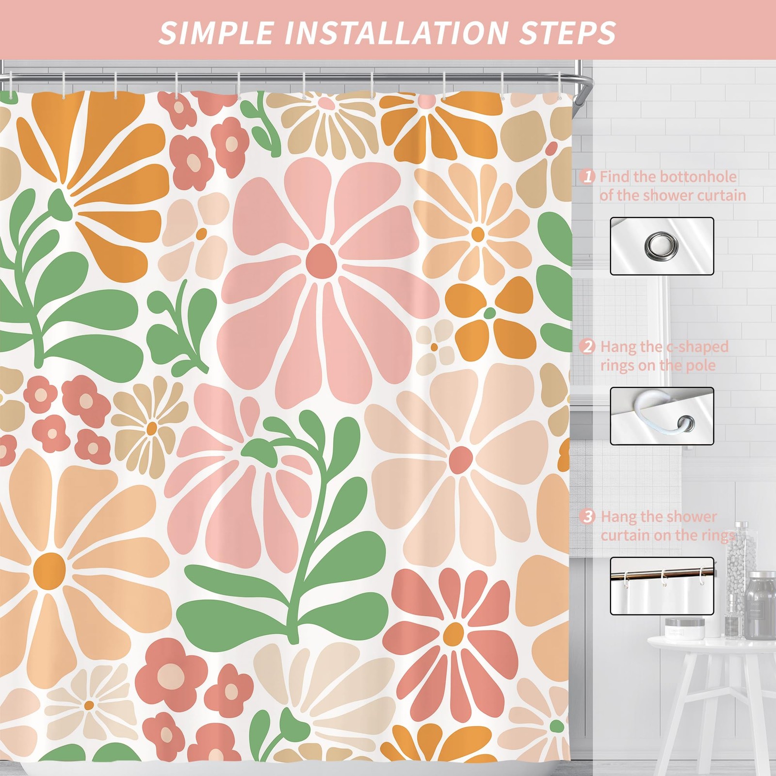 Custom Printed Bath Curtain — custom printed polyester bath curtain detail view