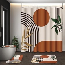 Boho Mid Century Shower Curtain Set with Toilet Lid Cover and Non-Slip Rugs, Abs — custom printed polyester bath curtain