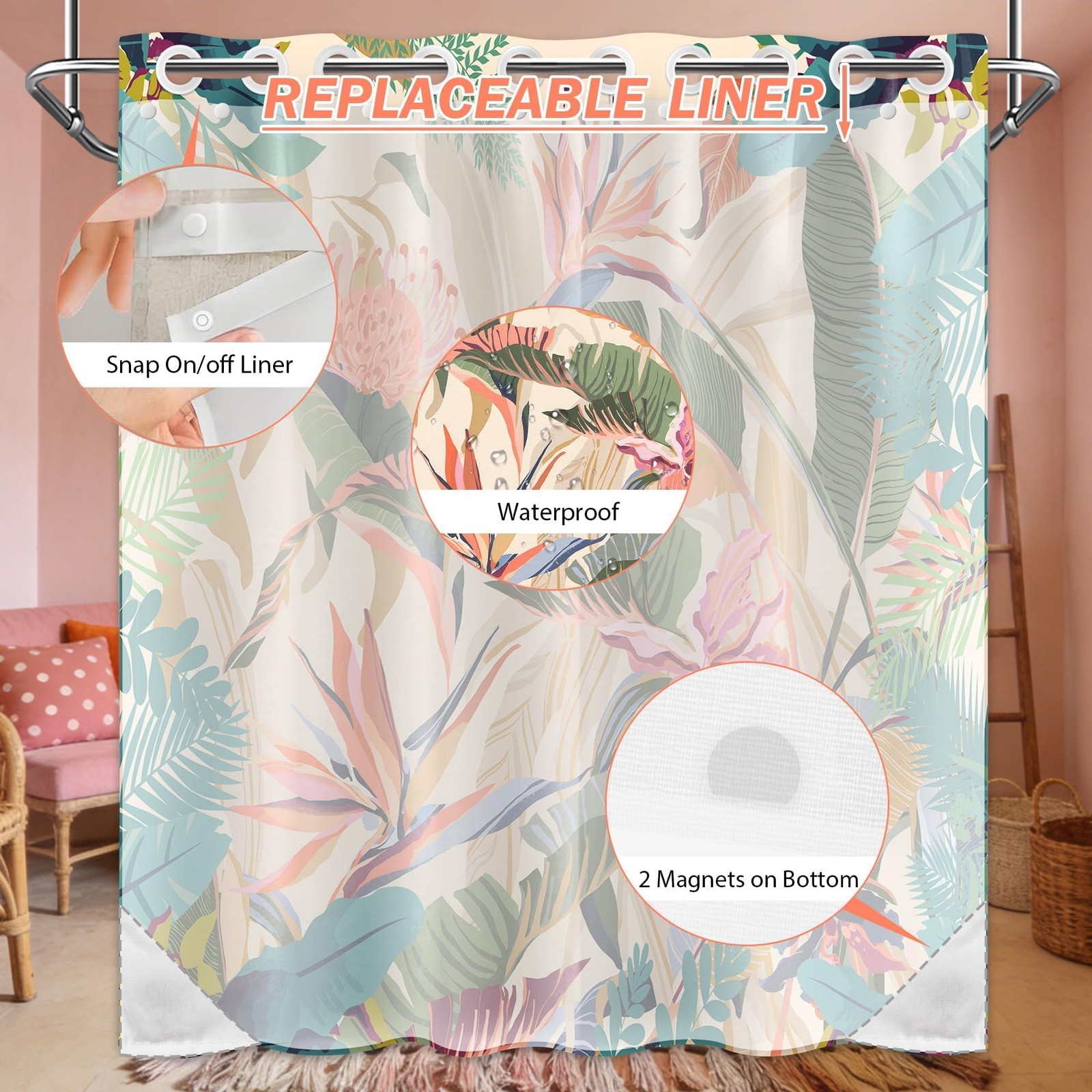 Custom Printed Bath Curtain — custom printed polyester bath curtain detail view
