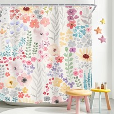 Extra Long Shower Curtain for Bathroom Decor 72Wx84H Boho Wildflower Watercol... — custom printed polyester bath curtain