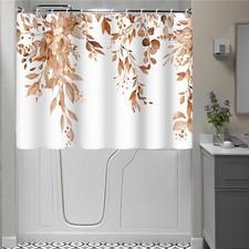 Watercolor Eucalyptus Brown Short Shower Curtain for Walk In Tub 72x48 In — custom printed polyester bath curtain