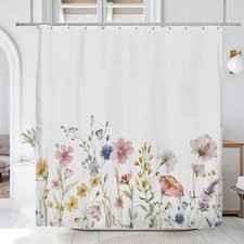 Floral Shower Curtain, Garden Flower Wildflowers Bathroom Curtain, Spring Blo... — custom printed polyester bath curtain