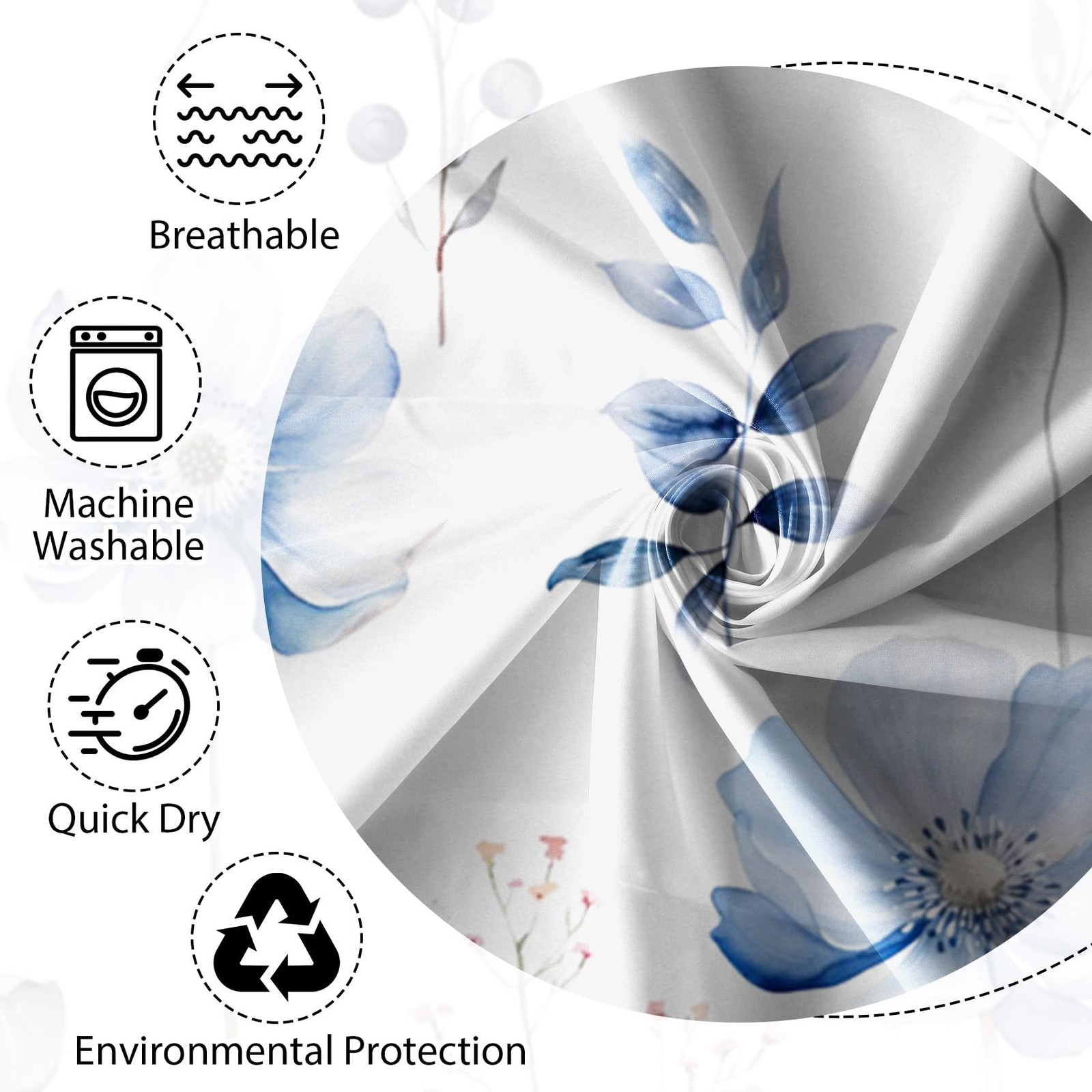 Custom Printed Bath Curtain — custom printed polyester bath curtain detail view