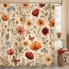 Boho Floral Shower Curtain, Vintage Watercolor 70"W x 70"L (Pack of 1) Amber — custom printed polyester bath curtain