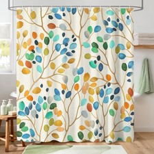 Colorful Leaves Shower Curtain 72x72 Inch Watercolor Floral Washable Bath — custom printed polyester bath curtain