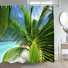 Extra Long Beach with Coconut Palm Shower Curtain Bathroom Curtains with Hooks — custom printed polyester bath curtain