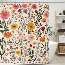 Boho Floral Shower Curtain with 72"W x 72"L (Pack of 1) Beige Wildflower — custom printed polyester bath curtain
