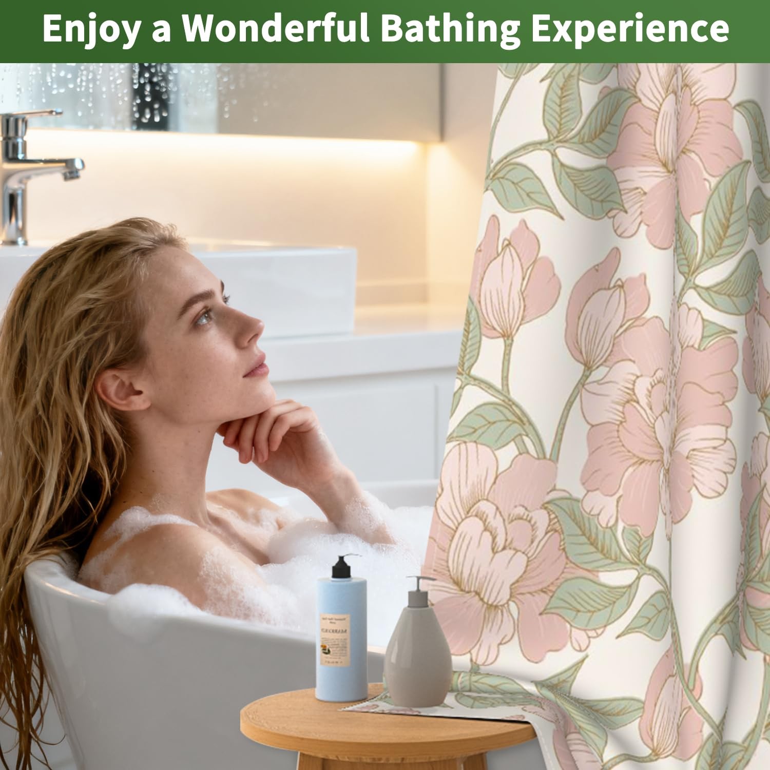 Custom Printed Bath Curtain — custom printed polyester bath curtain detail view