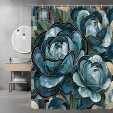Blue Floral Shower Curtain Abstract Flower Print — custom printed polyester bath curtain
