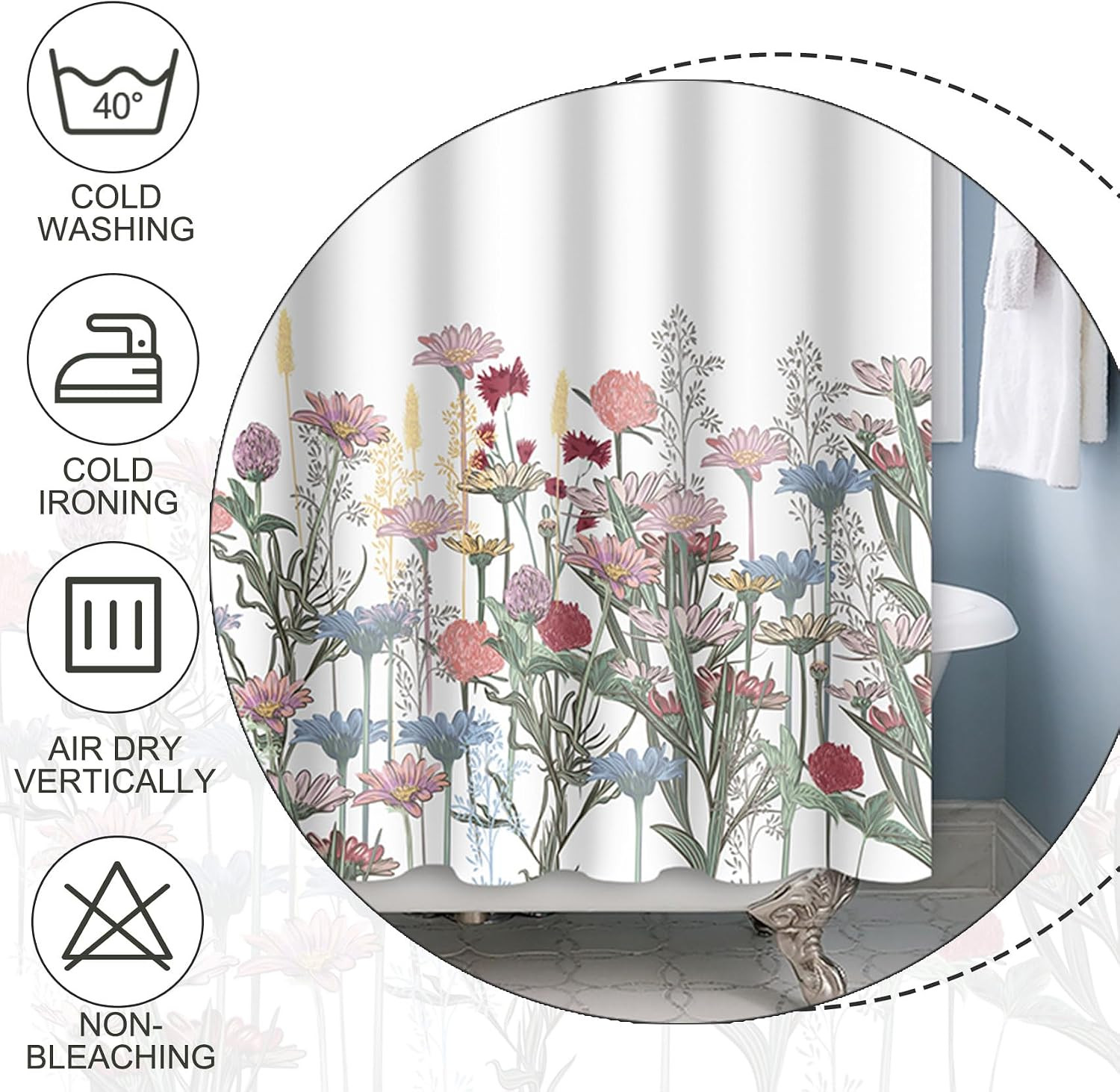 Custom Printed Bath Curtain — custom printed polyester bath curtain detail view