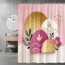 Pink Gold Floral Abstract Shower Curtain Boho Modern Art — custom printed polyester bath curtain