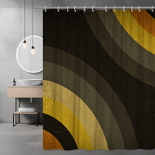 Abstract Retro Arc Shower Curtain Black Gold Orange — custom printed polyester bath curtain