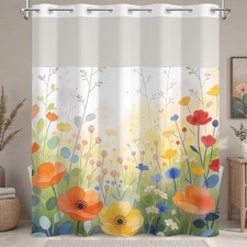 Whimsical Floral Shower Curtain With Snap In Liner 71x74 Inch — custom printed polyester bath curtain