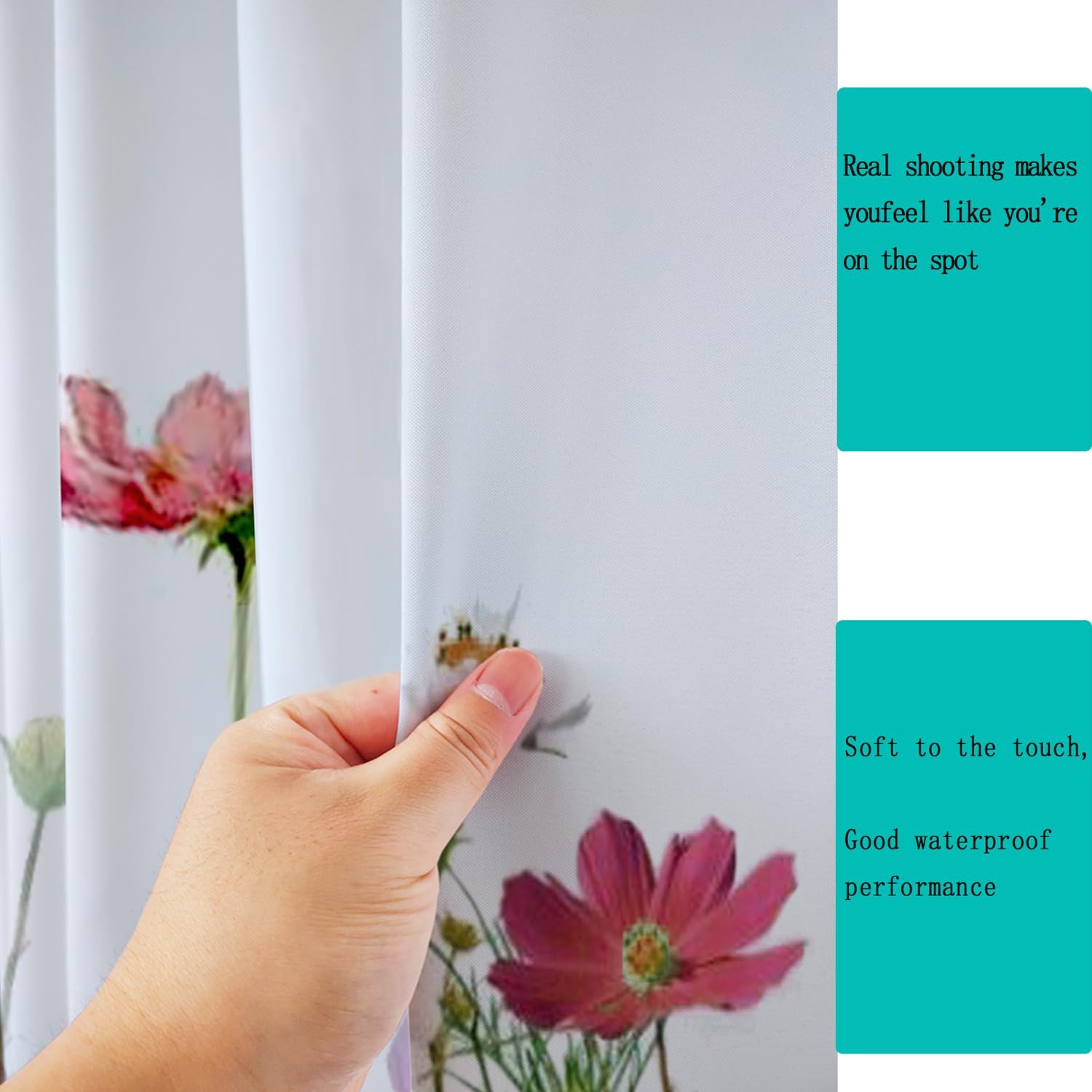 Custom Printed Bath Curtain — custom printed polyester bath curtain detail view