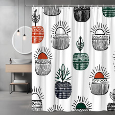 Boho Sun Pot Print Shower Curtain Black White Green Orange — custom printed polyester bath curtain