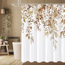 Eucalyptus Shower Curtain Watercolor Plant Leaves Floral Fabric Bathroom 72x72 — custom printed polyester bath curtain