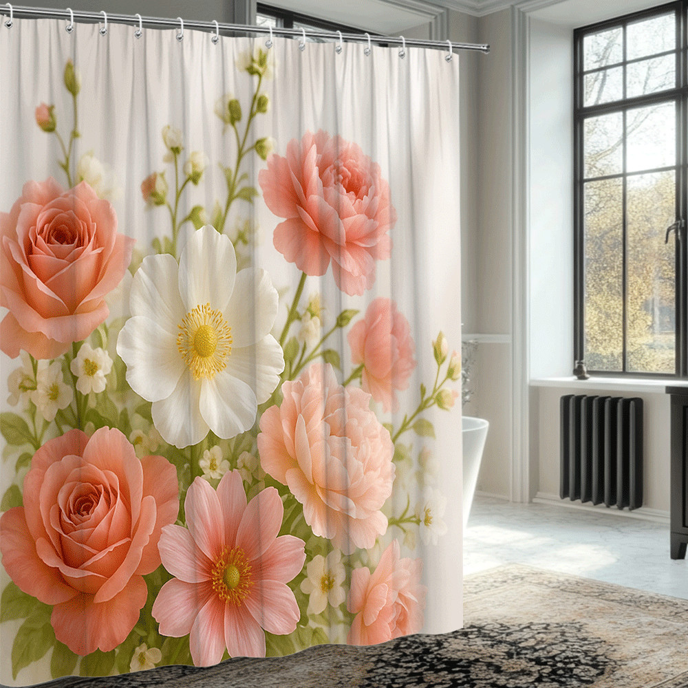 Custom Printed Bath Curtain — custom printed polyester bath curtain detail view