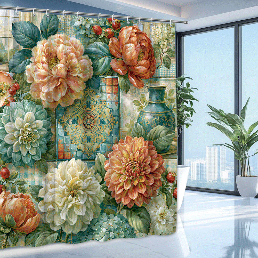 Custom Printed Bath Curtain — custom printed polyester bath curtain detail view