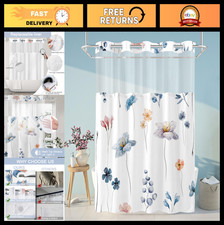 Waterproof Floral Shower Curtain & Liner Set 71x74 | Blue Beige Modern Decor — custom printed polyester bath curtain