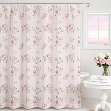 Pink Flower Shower Curtain Girly Shower Curtains for Bathroom Pastel Pink Cur... — custom printed polyester bath curtain