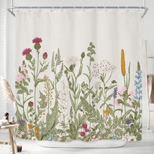 Wildflower Botanical Shower Curtain for Bathroom Decor 72Wx72H Inch Floral — custom printed polyester bath curtain