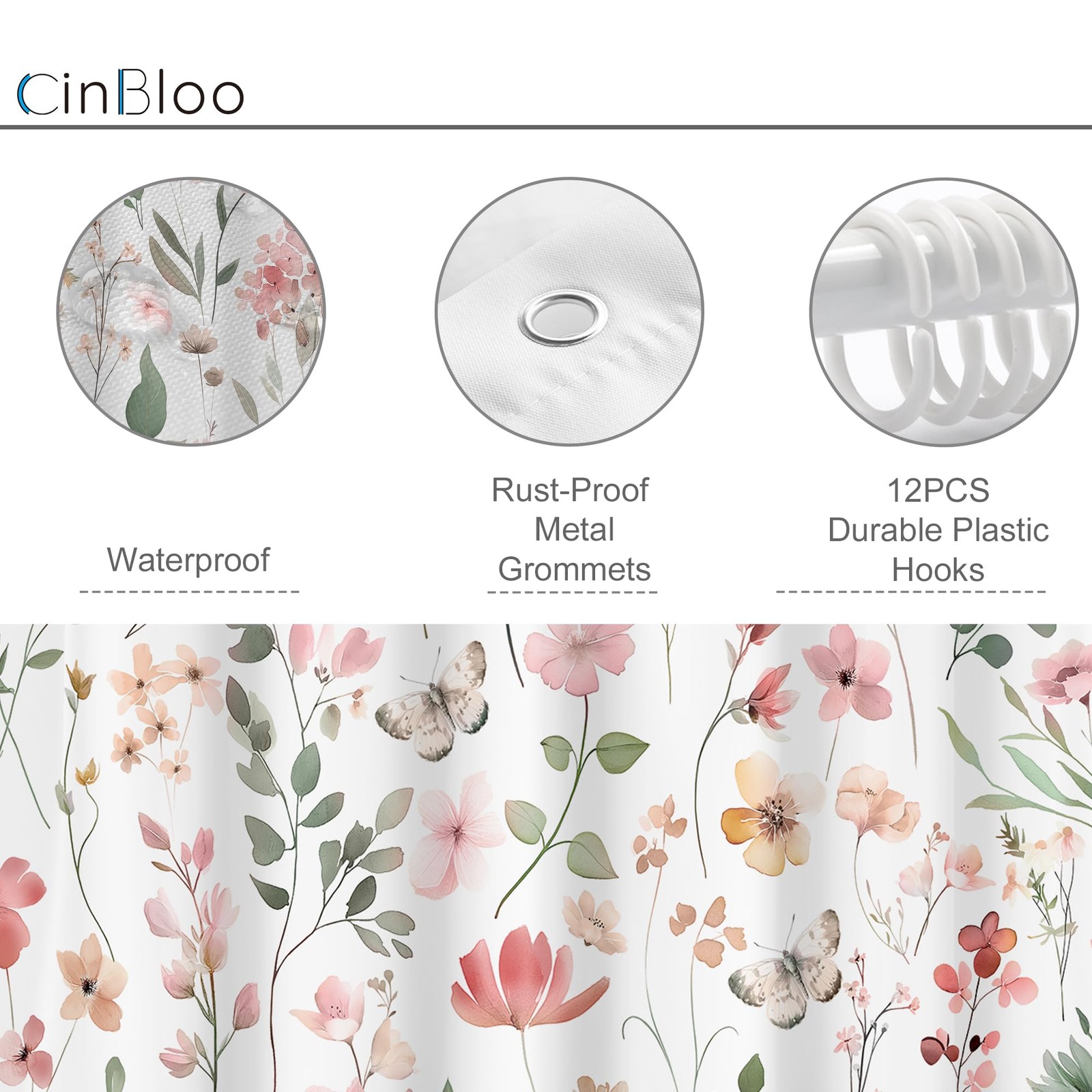 Custom Printed Bath Curtain — custom printed polyester bath curtain detail view