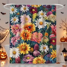 Waterproof Shower Curtain Vibrant Colorful Flowers Pattern for Bathroom Decor — custom printed polyester bath curtain