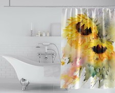 Boho Flowers Bathing Shower Curtain Polyester Fabric Set Bathroom Décor 72"x72" — custom printed polyester bath curtain