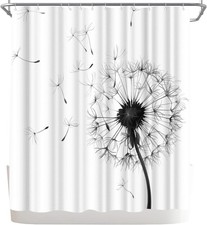 Dandelion Shower Curtain White Country Bathroom Decor 72" W x 72" H — custom printed polyester bath curtain
