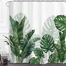 Tropical Green Plant Shower Curtain Waterproof Washable Fabric Summer Bathroo... — custom printed polyester bath curtain