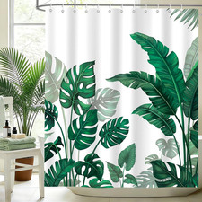 Summer Tropical Dark Green Palm Tree Leaves Shower Curtain 72X72 — custom printed polyester bath curtain