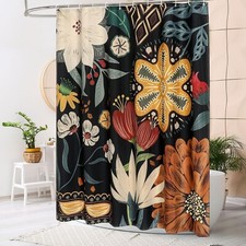 Boho Floral Shower Curtain, Tropical Leaves Fabric Cloth Shower Curtains 72x72 — custom printed polyester bath curtain