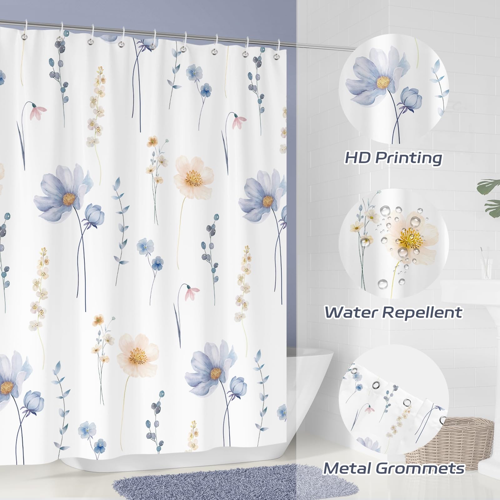 Custom Printed Bath Curtain — custom printed polyester bath curtain detail view