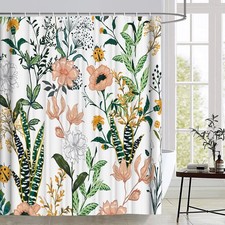 Green Floral Shower Curtain 72x72 Inch Flower Tropical Leaves Polyester — custom printed polyester bath curtain
