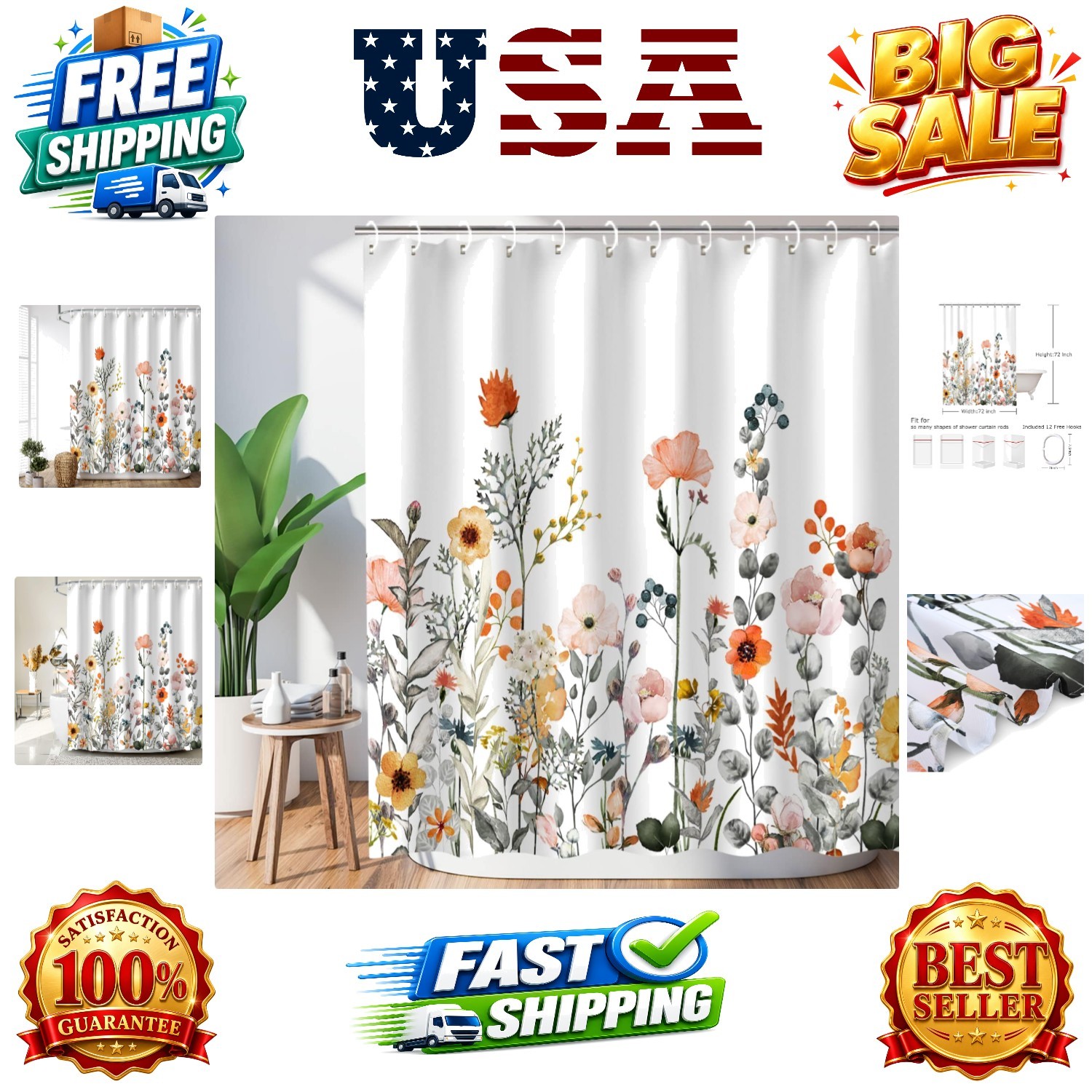 Custom Printed Bath Curtain — custom printed polyester bath curtain