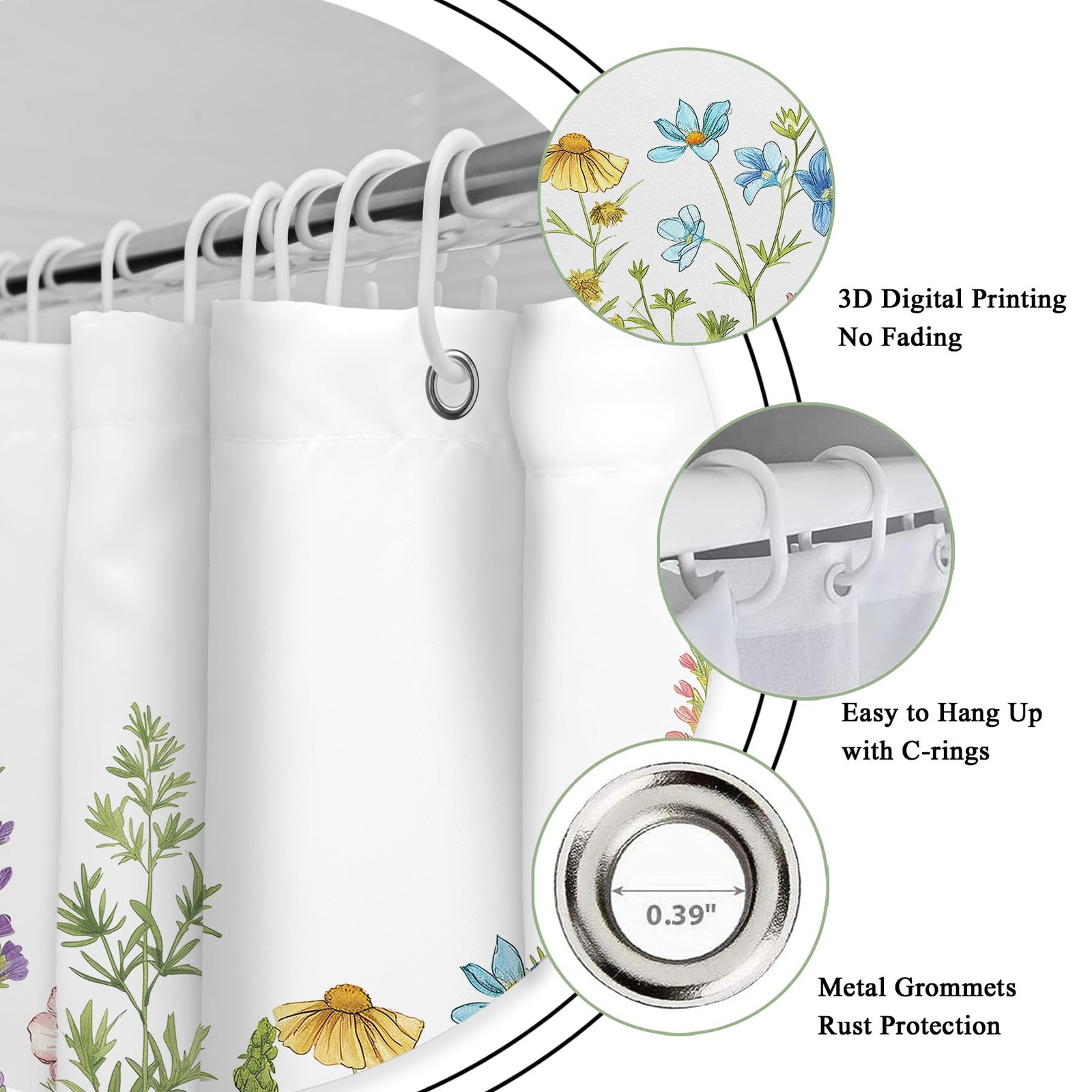 Custom Printed Bath Curtain — custom printed polyester bath curtain detail view