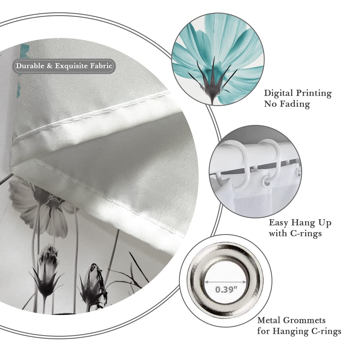 Custom Printed Bath Curtain — custom printed polyester bath curtain detail view