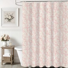 Pink Cotton Waterproof Extra Long Shower Curtain, Farmhouse Elegance Floral 8... — custom printed polyester bath curtain
