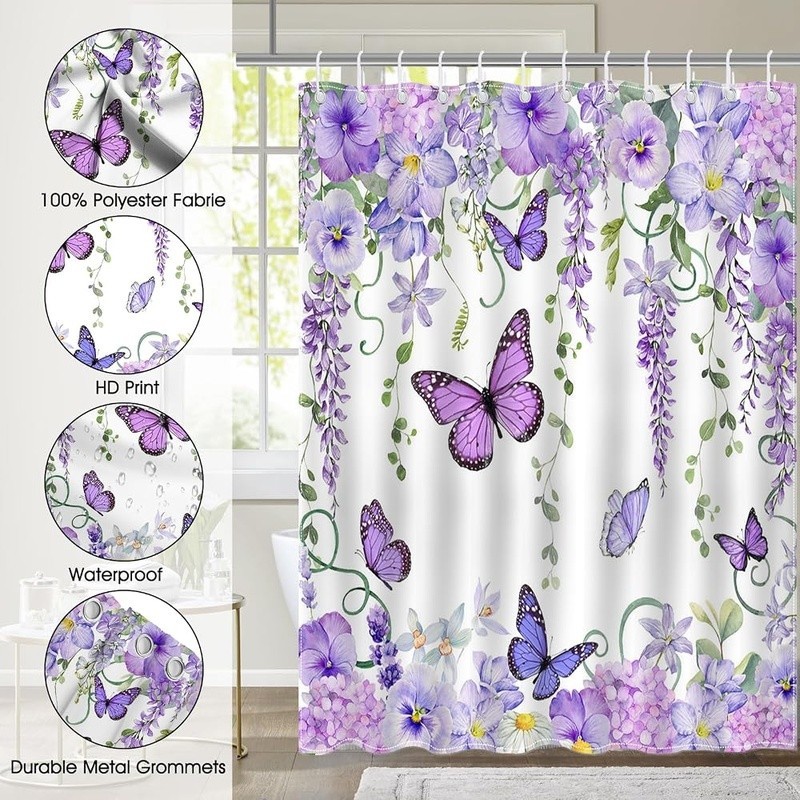Custom Printed Bath Curtain — custom printed polyester bath curtain detail view