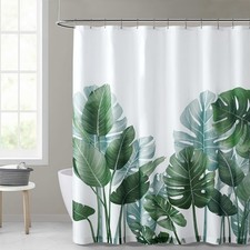 KGORGE Shower Curtains for Bathroom - Tropical Leaves Plant on White Background — custom printed polyester bath curtain